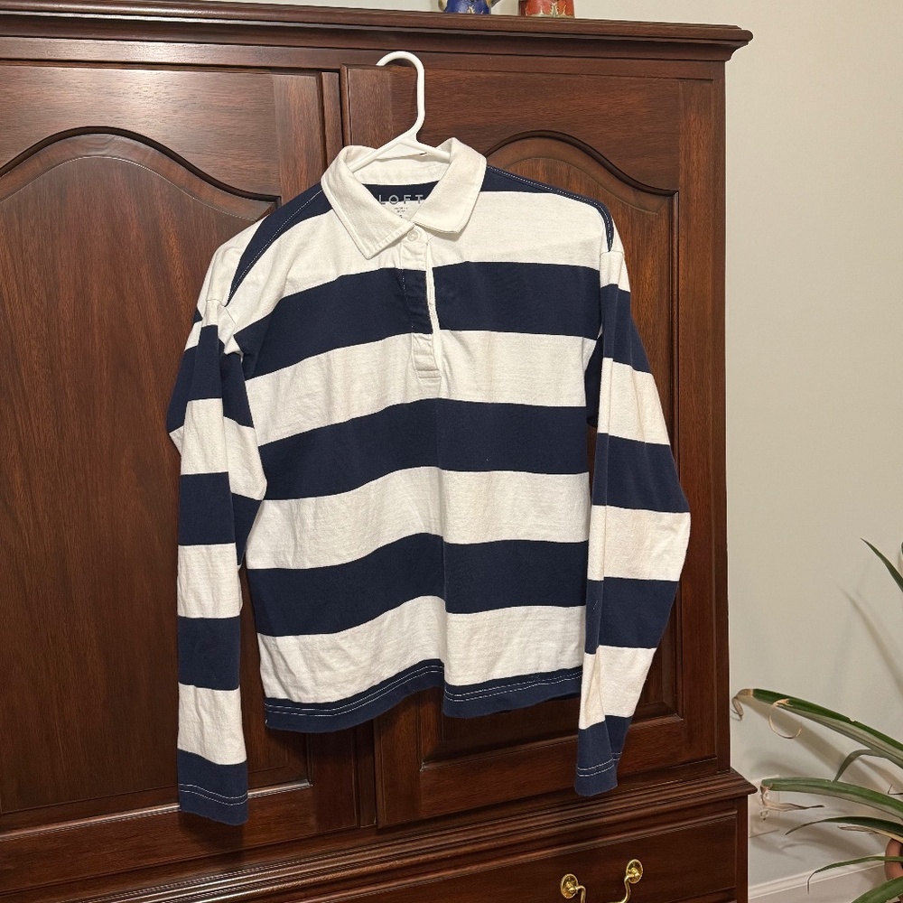 Loft, small, navy and white "rugby" shirt